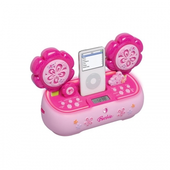 Child Children Girl Pink Barbie Petal Alarm Clock Radio w iPod Dock 