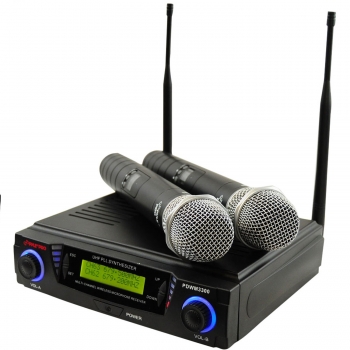 PYLE DJ PRO 2 MICs KARAOKE 2 CH UHF DUAL CORDLESS WIRELESS MICROPHONE 