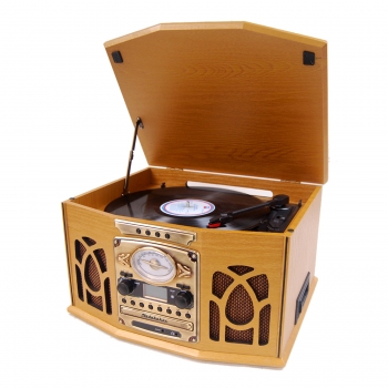   NOSTALGIC WOODEN TURNTABLE RECORD PLAYER CD RECORDER CASSETTE RADIO